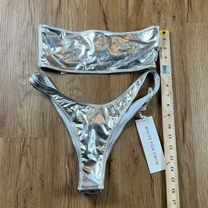 White Fox Swim Metallic Silver Bikini Set Bermuda Dune Size M NWT